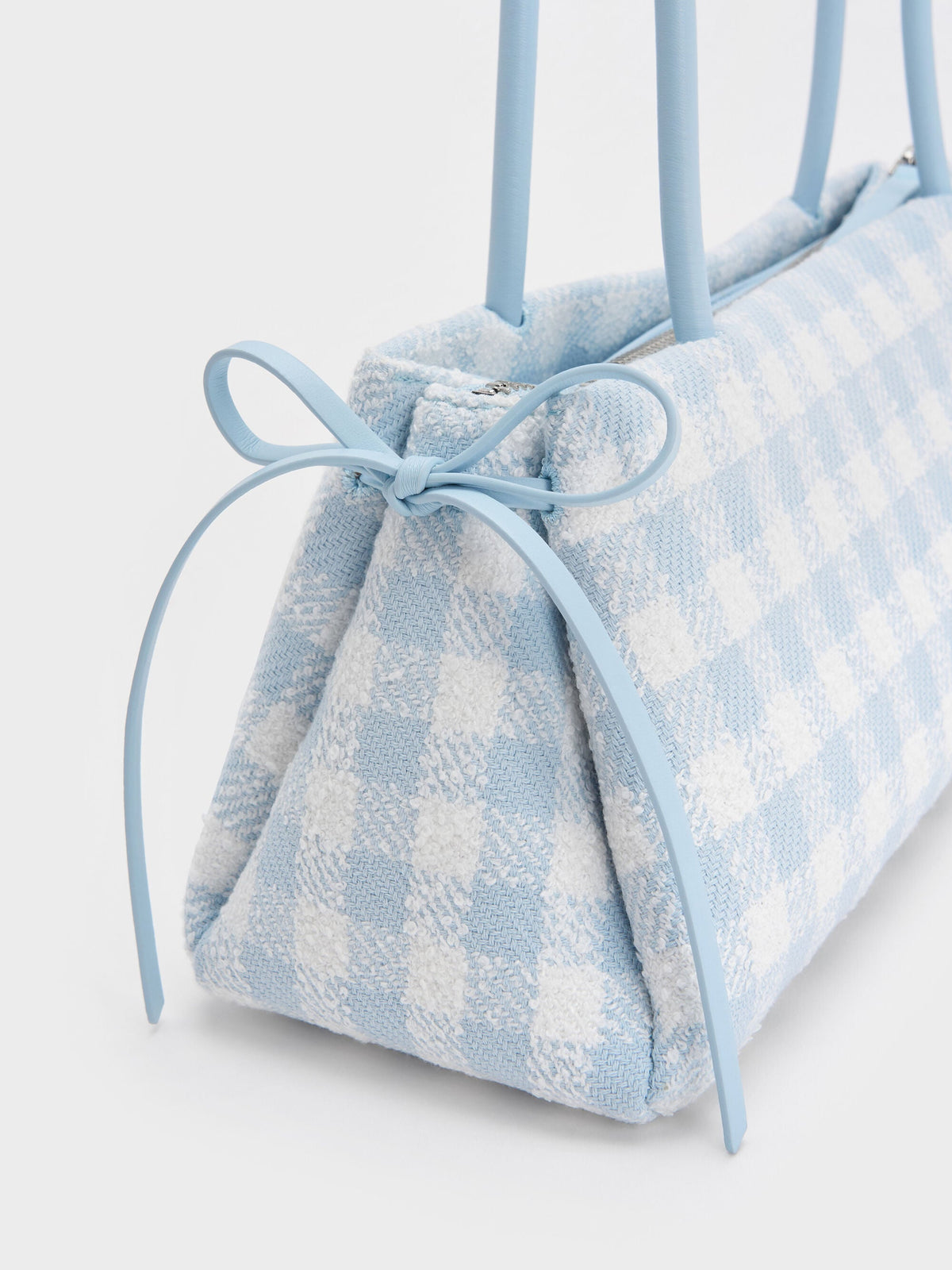 Hazel Gingham Bow Shoulder Bag - Gingham Blue | CHARLES & KEITH