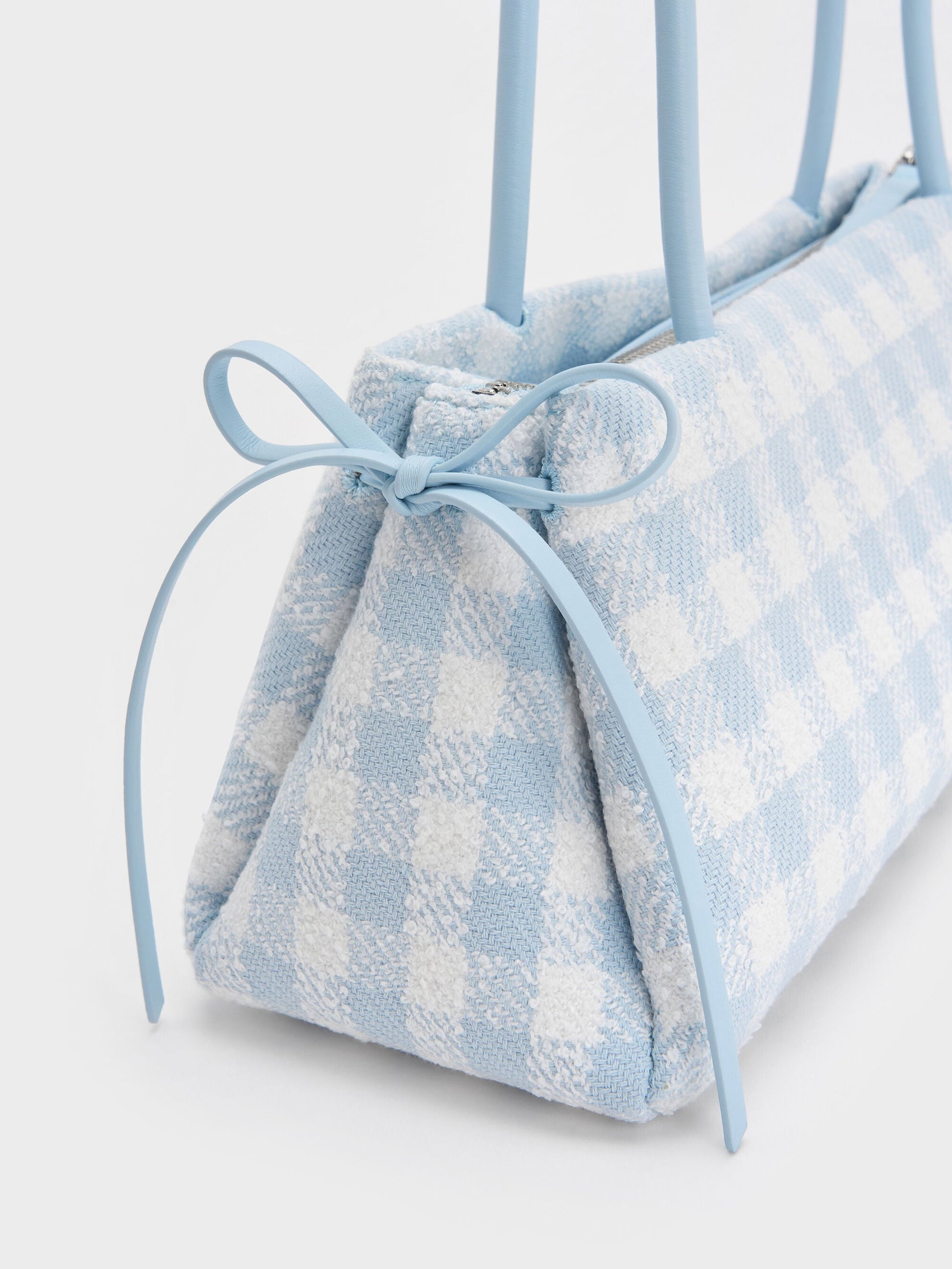 Hazel Gingham Bow Shoulder Bag - Gingham Blue | CHARLES & KEITH