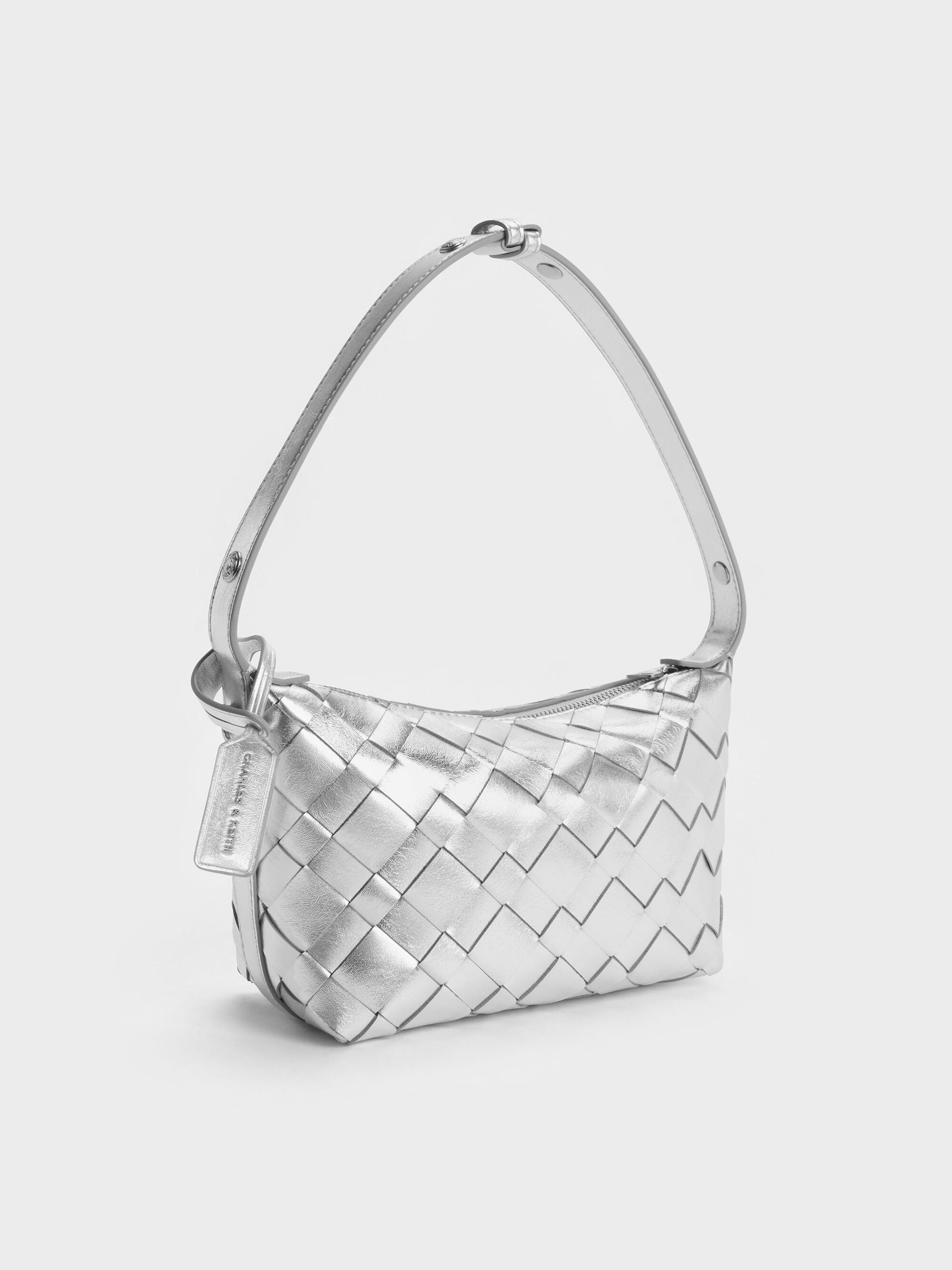 Ivette Metallic Woven Shoulder Bag - Silver | CHARLES & KEITH