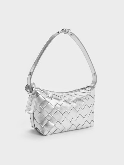 Ivette Metallic Woven Shoulder Bag - Silver | CHARLES & KEITH