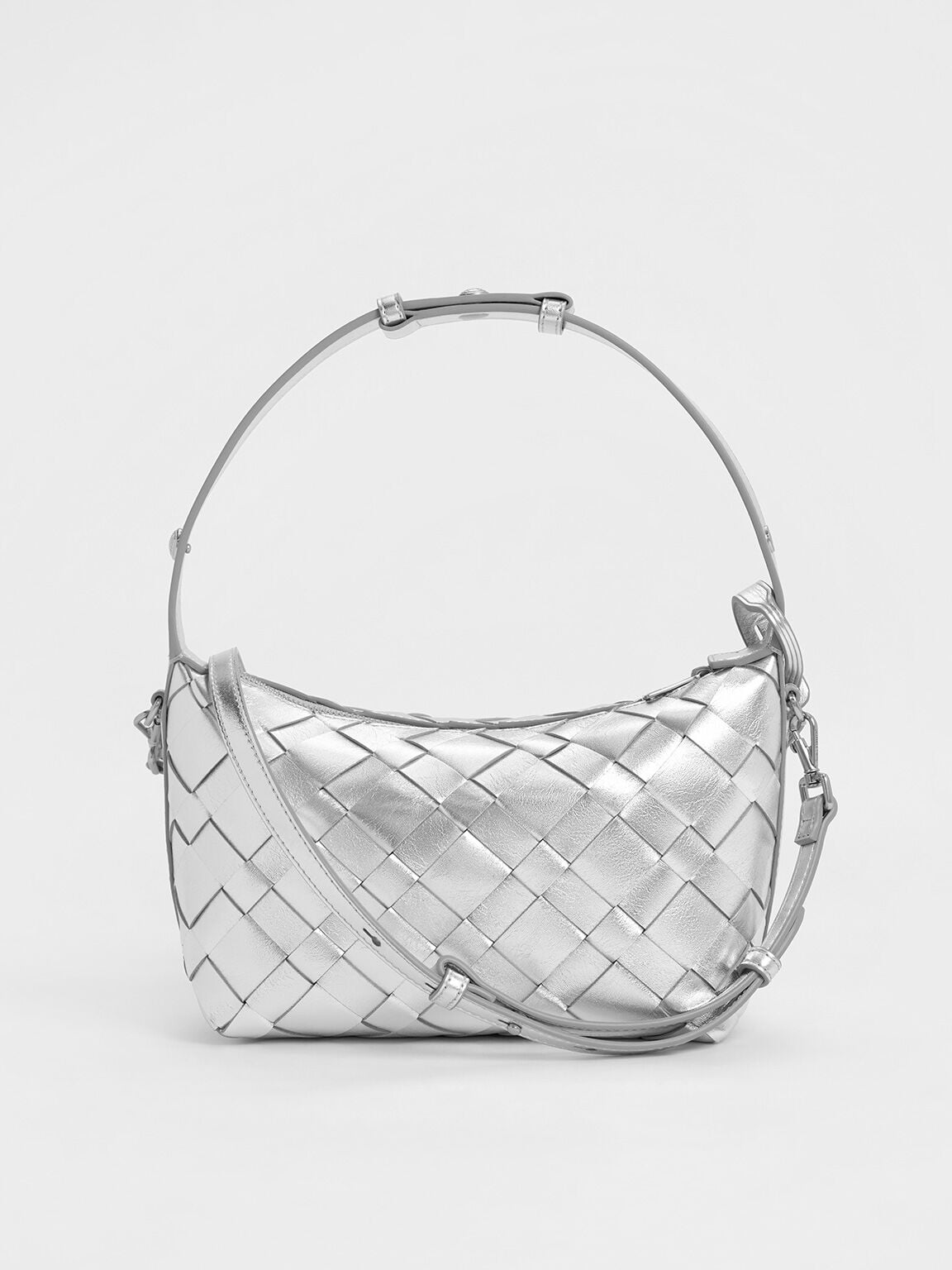 Ivette Metallic Woven Shoulder Bag - Silver | CHARLES & KEITH