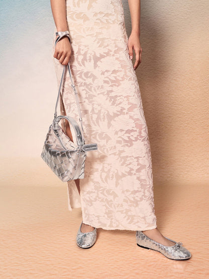 Ivette Metallic Woven Shoulder Bag - Silver | CHARLES & KEITH