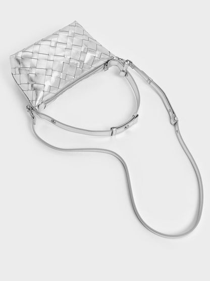 Ivette Metallic Woven Shoulder Bag - Silver | CHARLES & KEITH