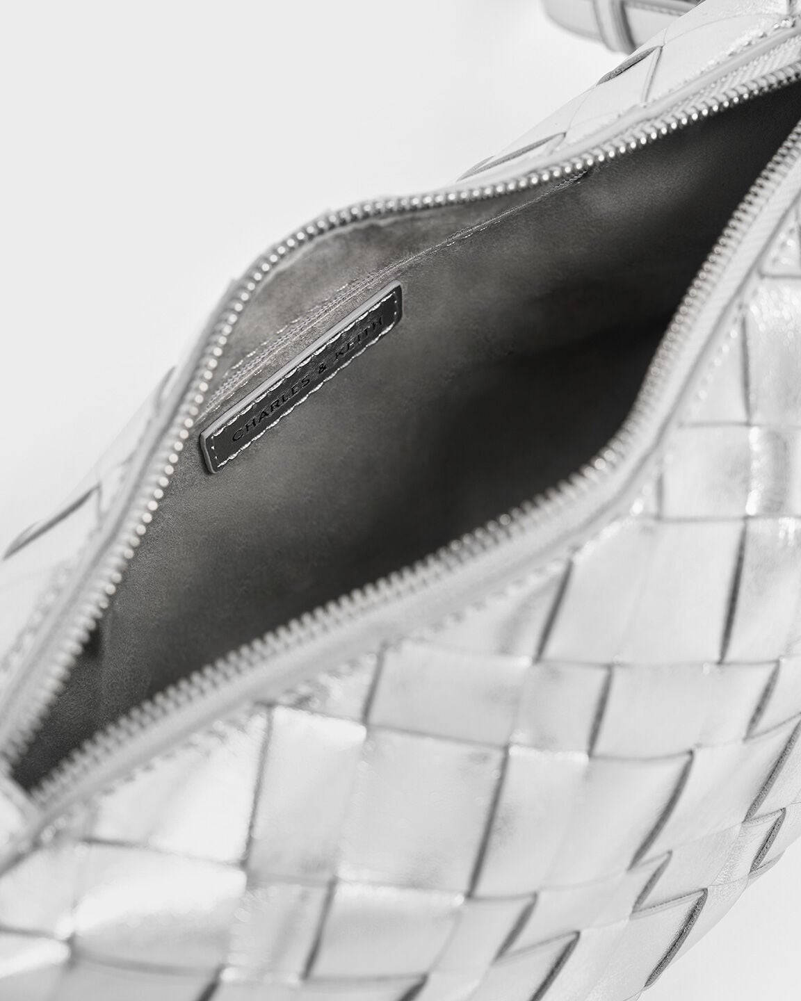 Ivette Metallic Woven Shoulder Bag - Silver | CHARLES & KEITH