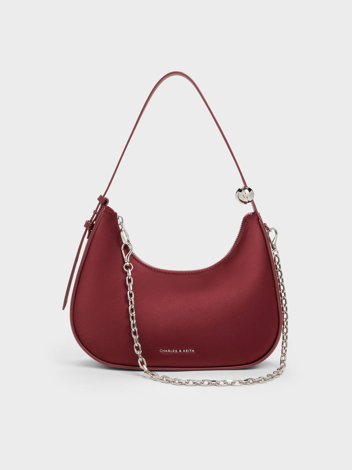Jesmyn Satin Chain Two-Way Bag - Burgundy | CHARLES & KEITH