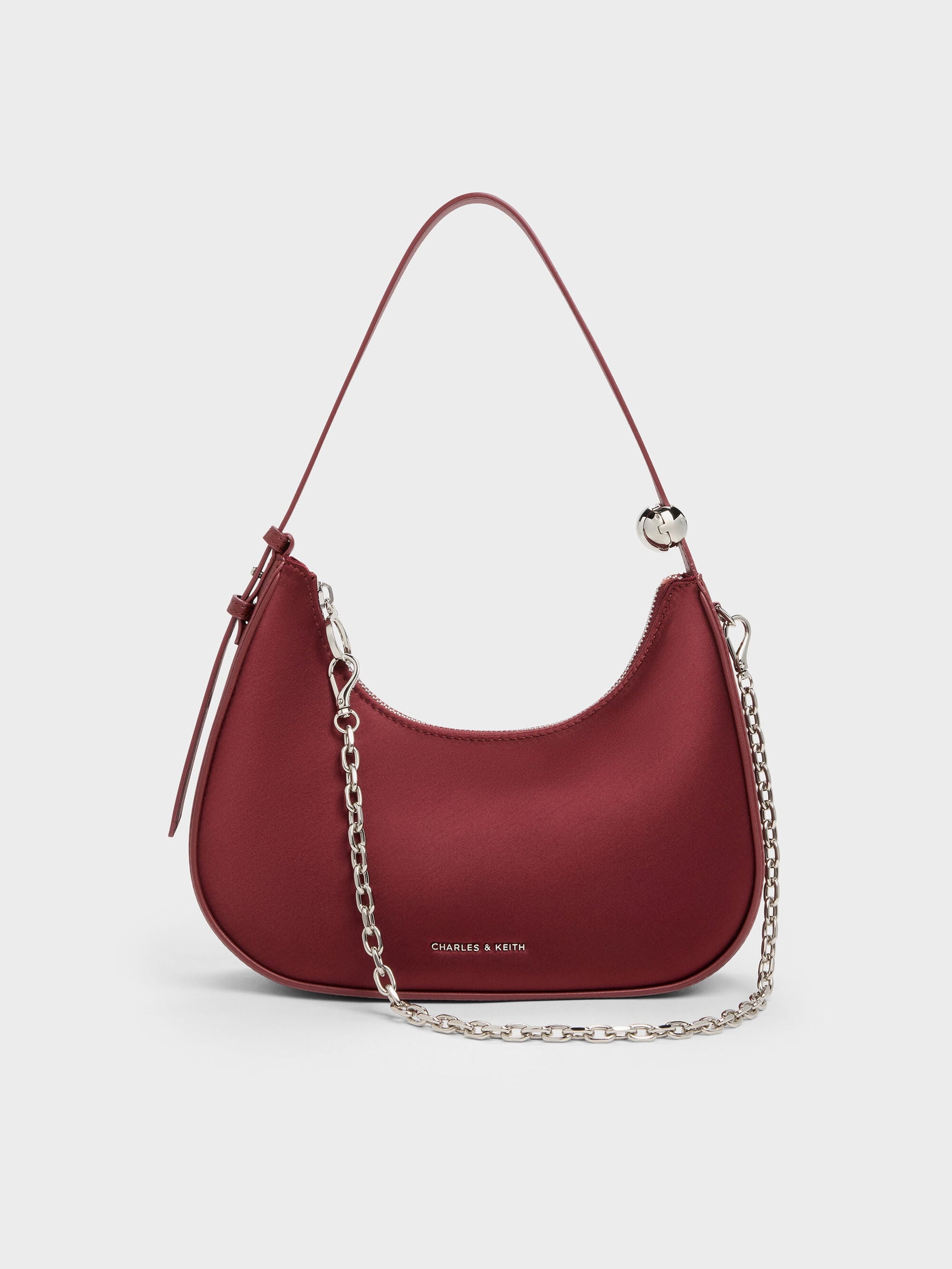 Jesmyn Satin Chain Two-Way Bag - Burgundy | CHARLES & KEITH
