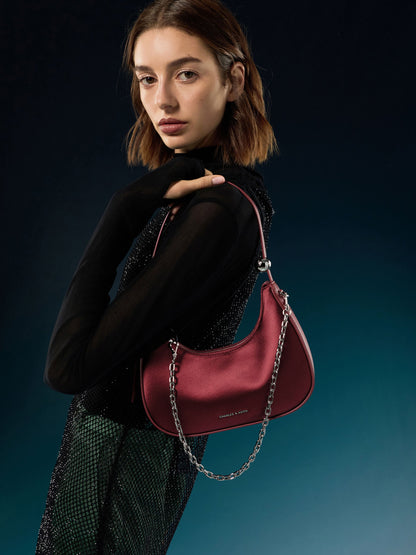 Jesmyn Satin Chain Two-Way Bag - Burgundy | CHARLES & KEITH