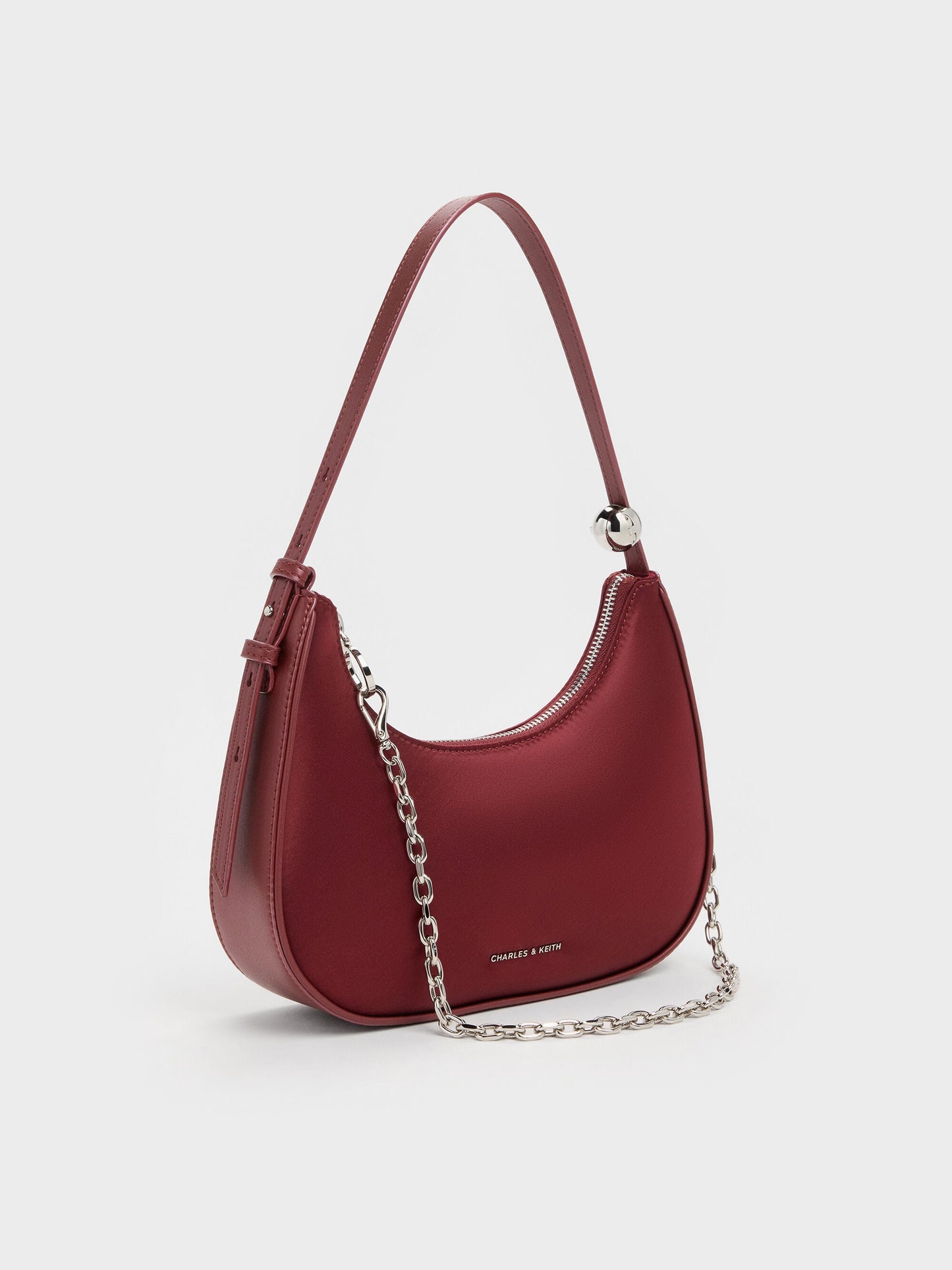 Jesmyn Satin Chain Two-Way Bag - Burgundy | CHARLES & KEITH