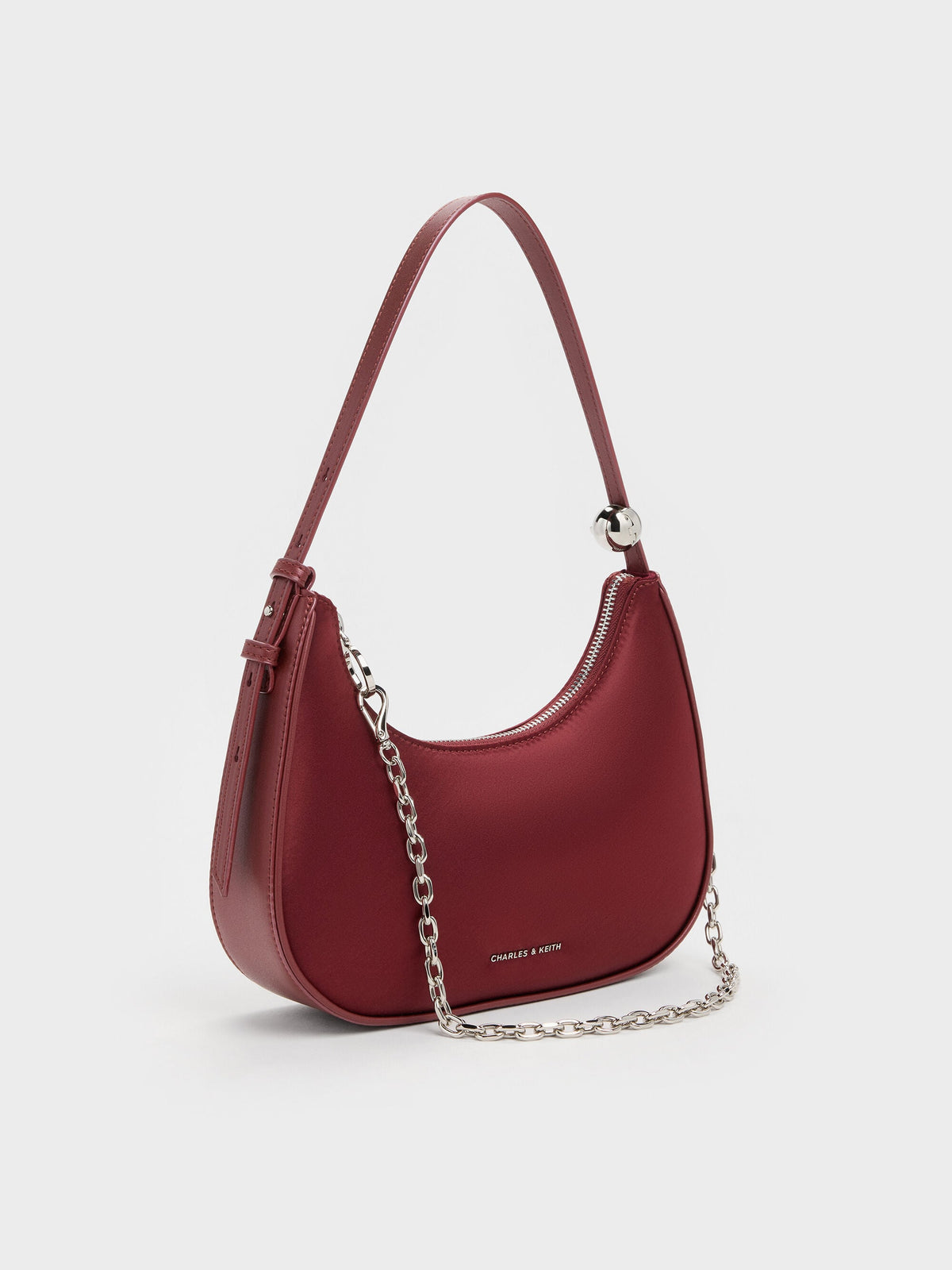 Jesmyn Satin Chain Two-Way Bag - Burgundy | CHARLES & KEITH