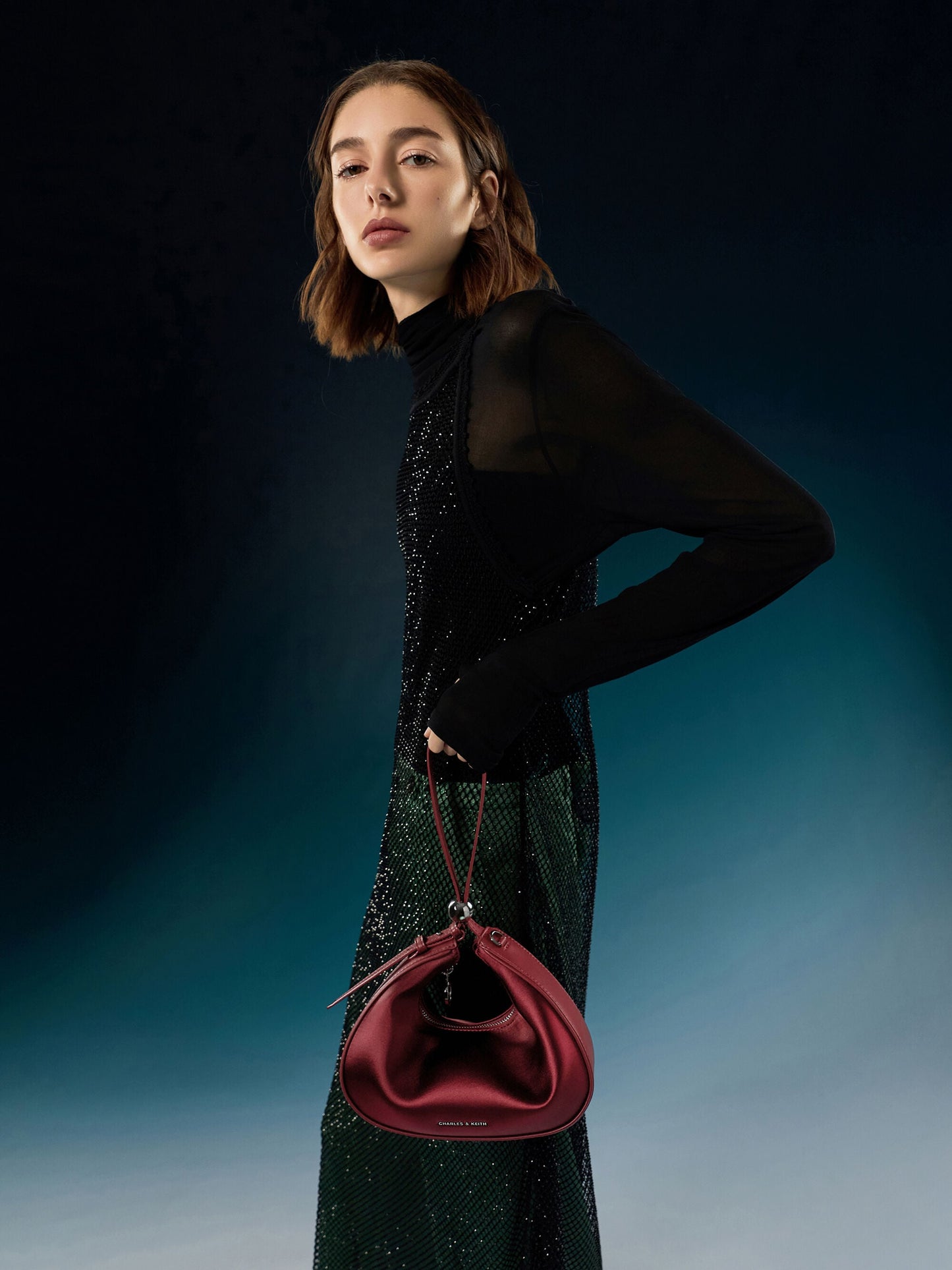 Jesmyn Satin Chain Two-Way Bag - Burgundy | CHARLES & KEITH