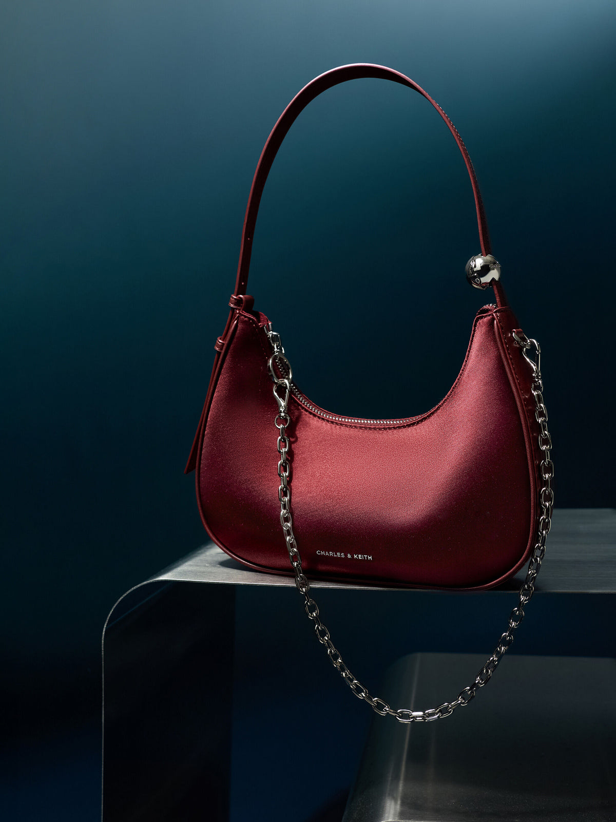 Jesmyn Satin Chain Two-Way Bag - Burgundy | CHARLES & KEITH
