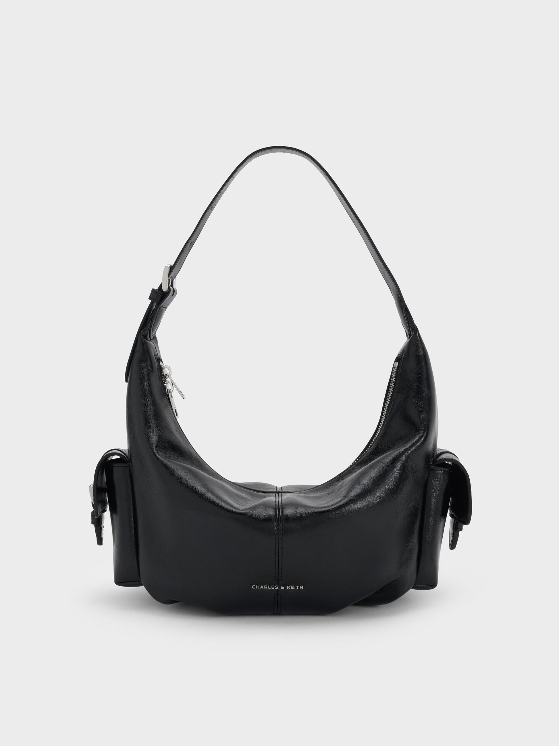 Bessie Side-Pocket Hobo Bag - Noir | CHARLES & KEITH