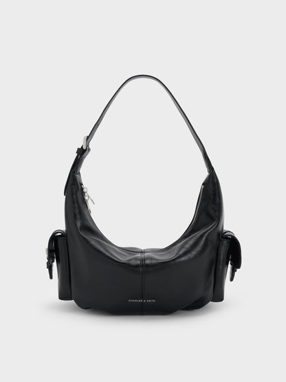 Bessie Side-Pocket Hobo Bag - Noir | CHARLES & KEITH