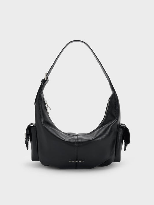 Bessie Side-Pocket Hobo Bag - Noir | CHARLES & KEITH