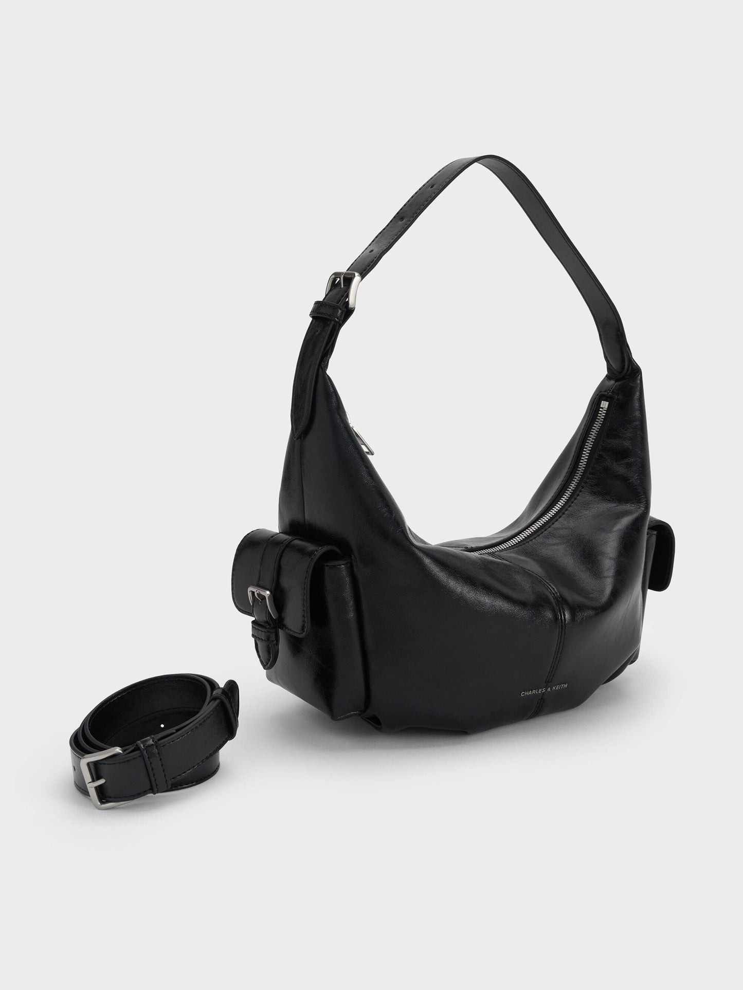 Bessie Side-Pocket Hobo Bag - Noir | CHARLES & KEITH
