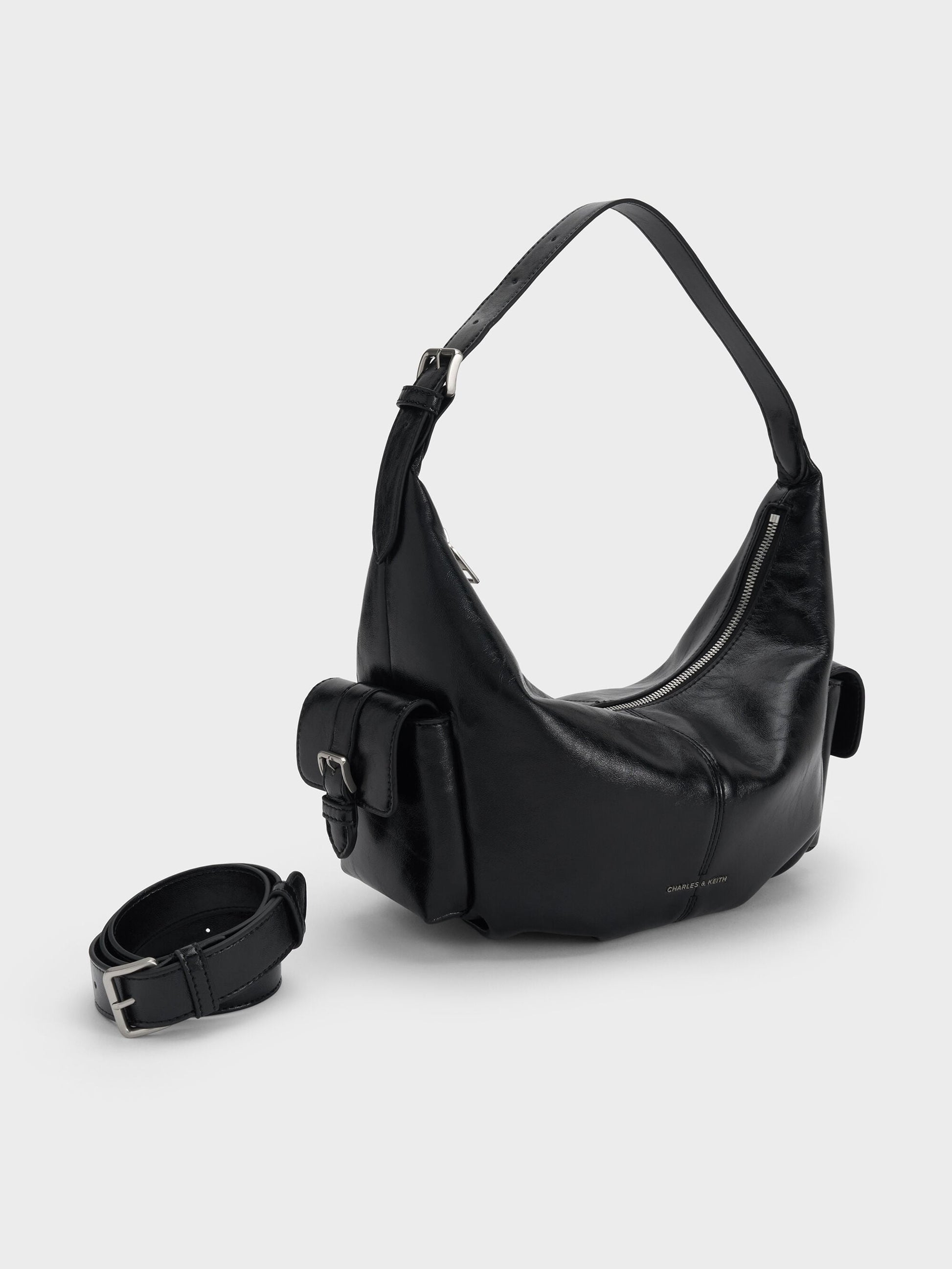 Bessie Side-Pocket Hobo Bag - Noir | CHARLES & KEITH