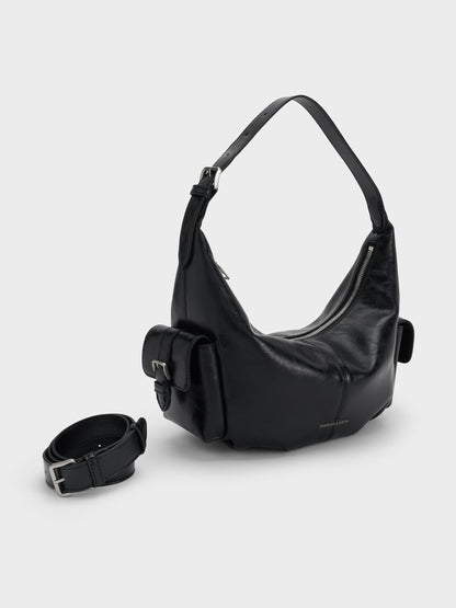 Bessie Side-Pocket Hobo Bag - Noir | CHARLES & KEITH