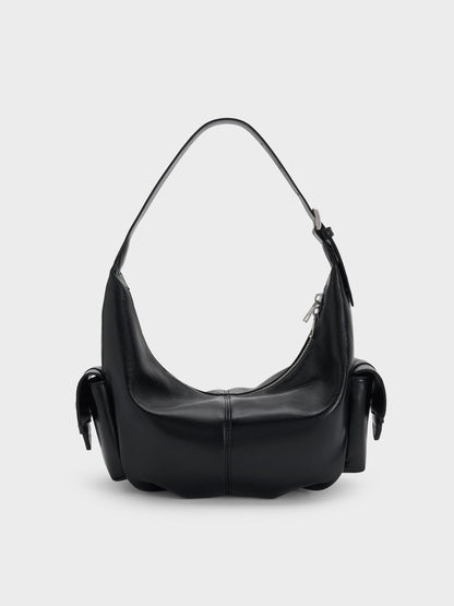 Bessie Side-Pocket Hobo Bag - Noir | CHARLES & KEITH