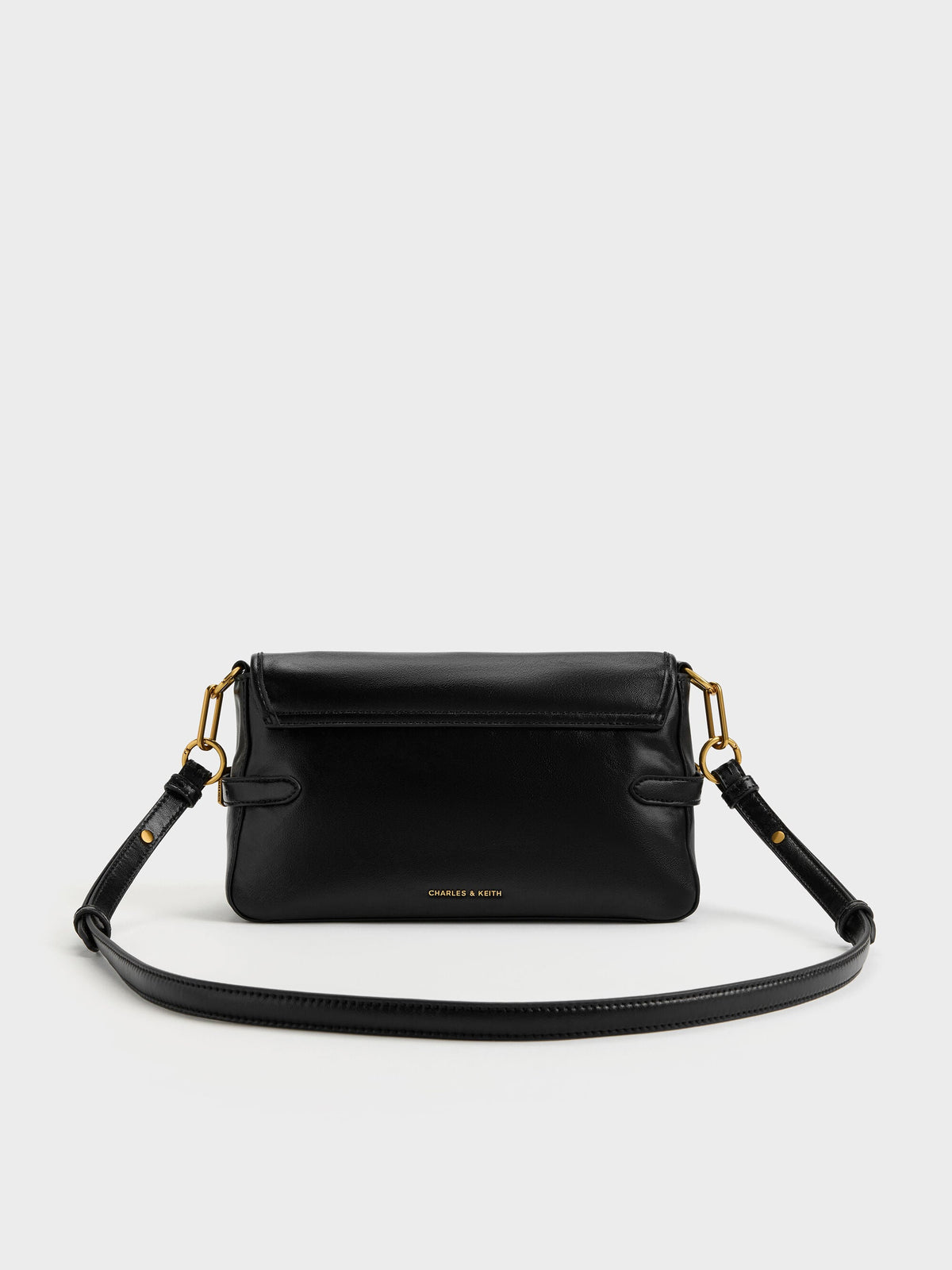 Gwynne Metallic-Buckle Belted Shoulder Bag - Black | CHARLES & KEITH