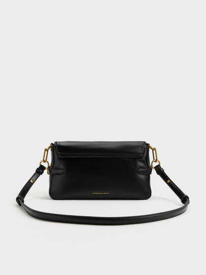 Gwynne Metallic-Buckle Belted Shoulder Bag - Black | CHARLES & KEITH