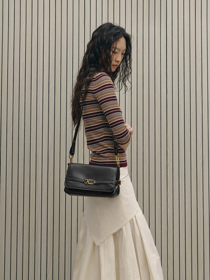 Gwynne Metallic-Buckle Belted Shoulder Bag - Black | CHARLES & KEITH
