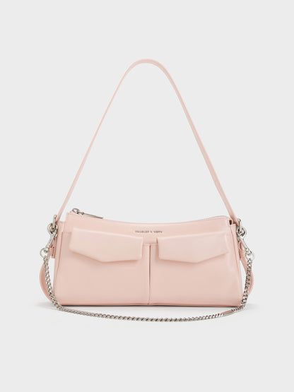 Rachel Front-Pocket Chain Shoulder Bag - Soft Pink | CHARLES & KEITH