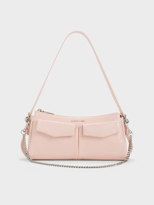 Rachel Front-Pocket Chain Shoulder Bag - Soft Pink | CHARLES & KEITH