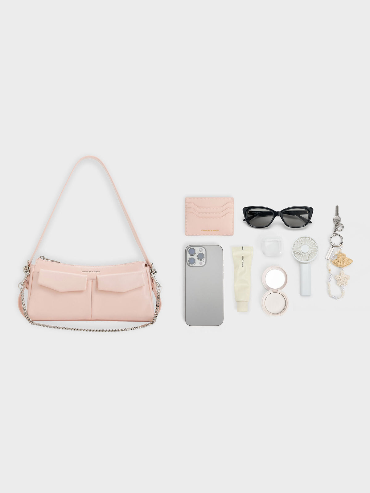 Rachel Front-Pocket Chain Shoulder Bag - Soft Pink | CHARLES & KEITH