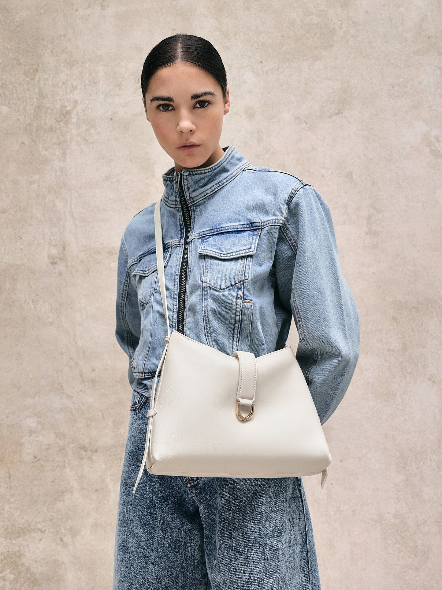 Gabine Leather Belted Hobo Bag - Eggshell Cream | CHARLES & KEITH