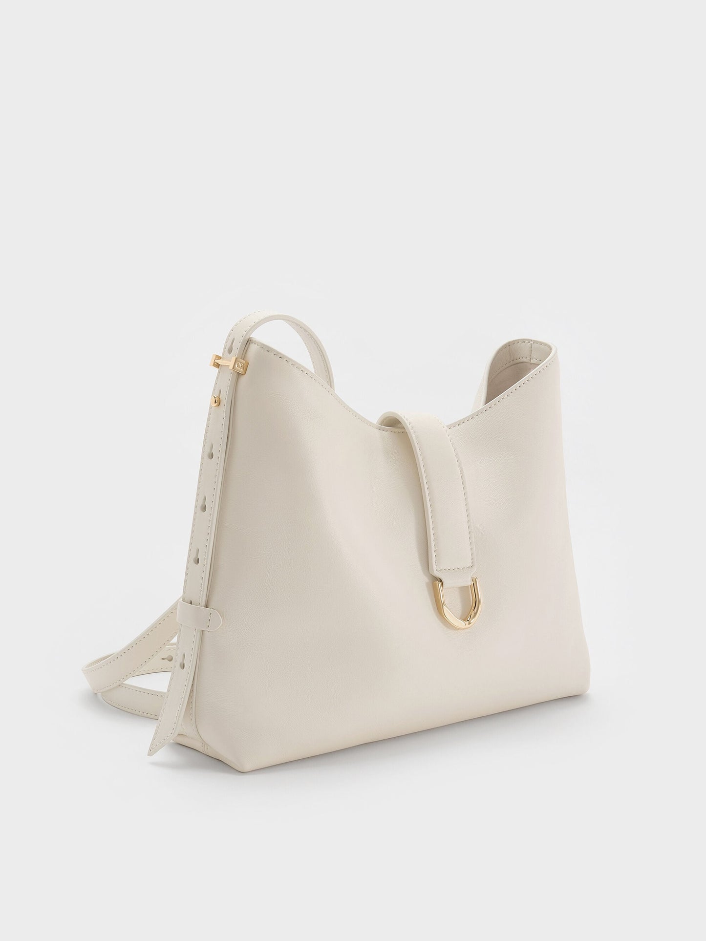 Gabine Leather Belted Hobo Bag - Eggshell Cream | CHARLES & KEITH