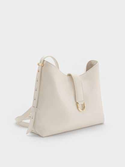 Gabine Leather Belted Hobo Bag - Eggshell Cream | CHARLES & KEITH