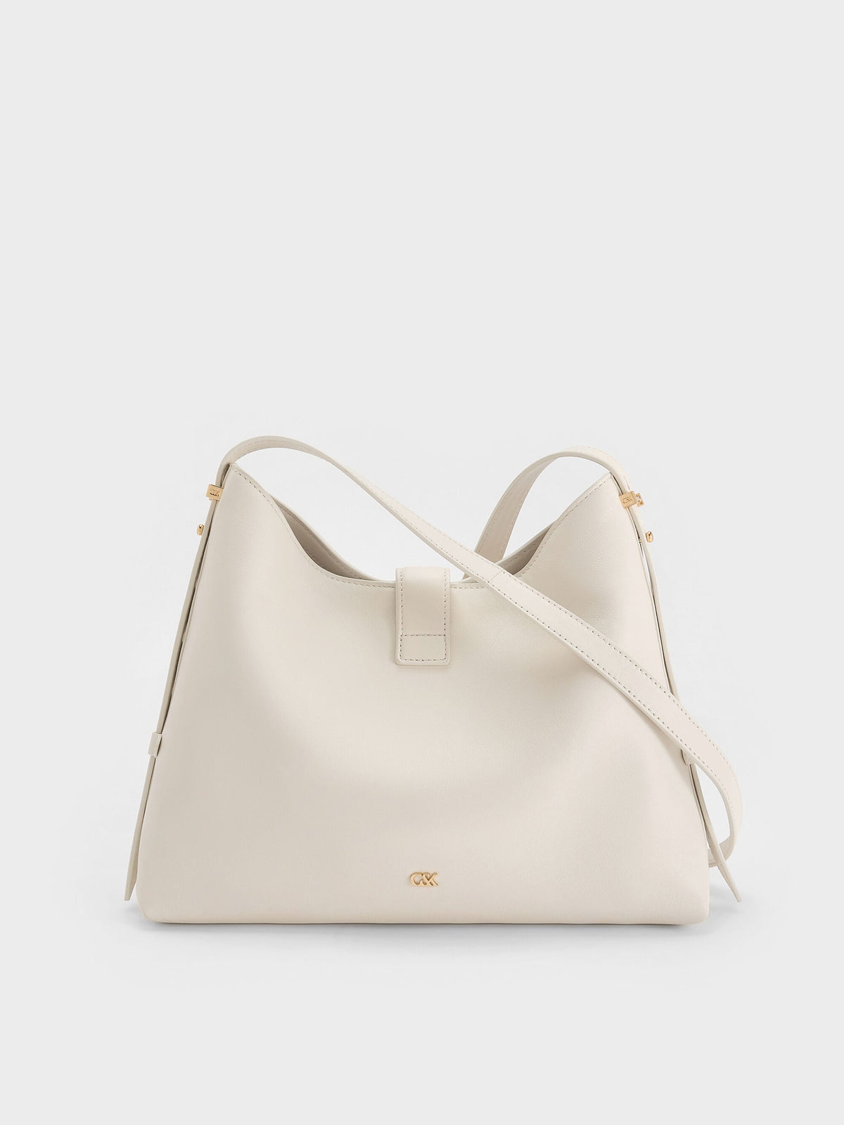 Gabine Leather Belted Hobo Bag - Eggshell Cream | CHARLES & KEITH