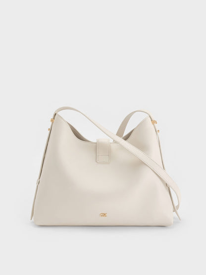 Gabine Leather Belted Hobo Bag - Eggshell Cream | CHARLES & KEITH
