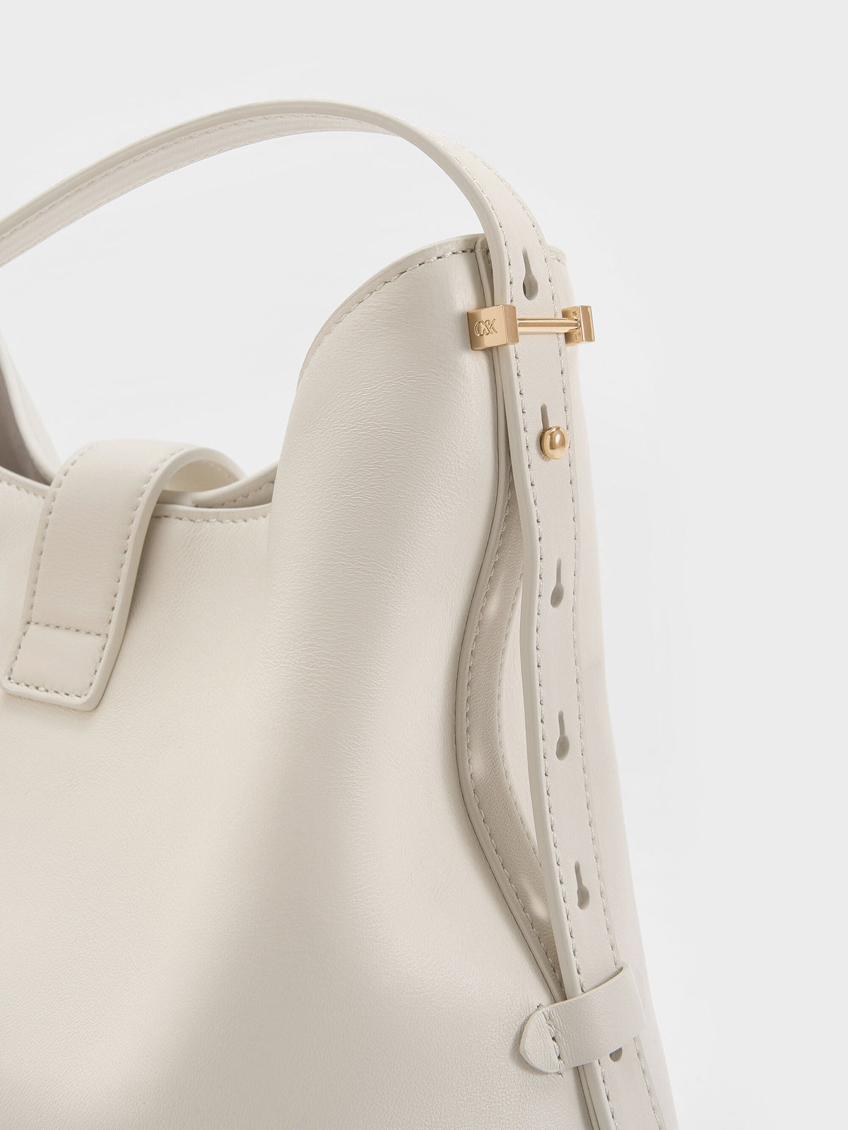 Gabine Leather Belted Hobo Bag - Eggshell Cream | CHARLES & KEITH