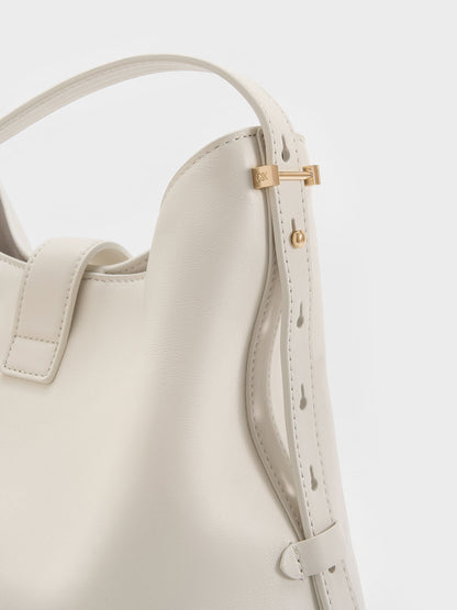 Gabine Leather Belted Hobo Bag - Eggshell Cream | CHARLES & KEITH