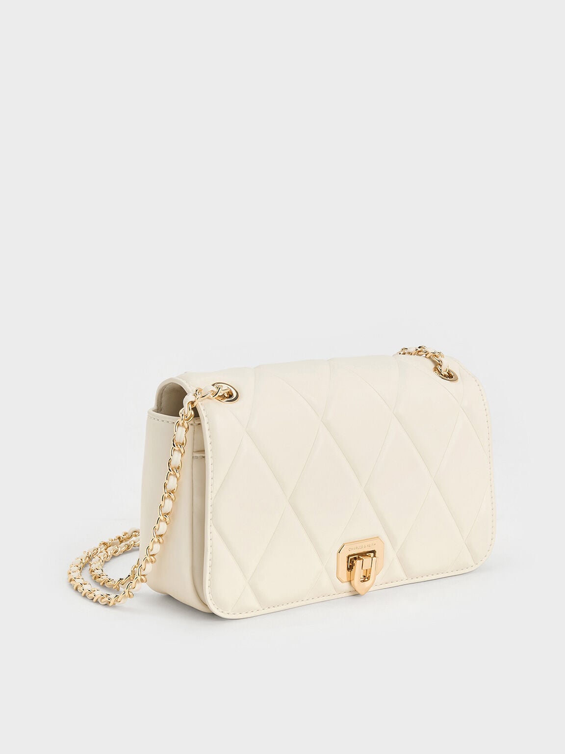 Arwen Diamond-Quilt Shoulder Bag - Cream | CHARLES & KEITH