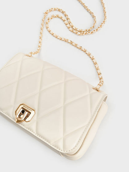 Arwen Diamond-Quilt Shoulder Bag - Cream | CHARLES & KEITH