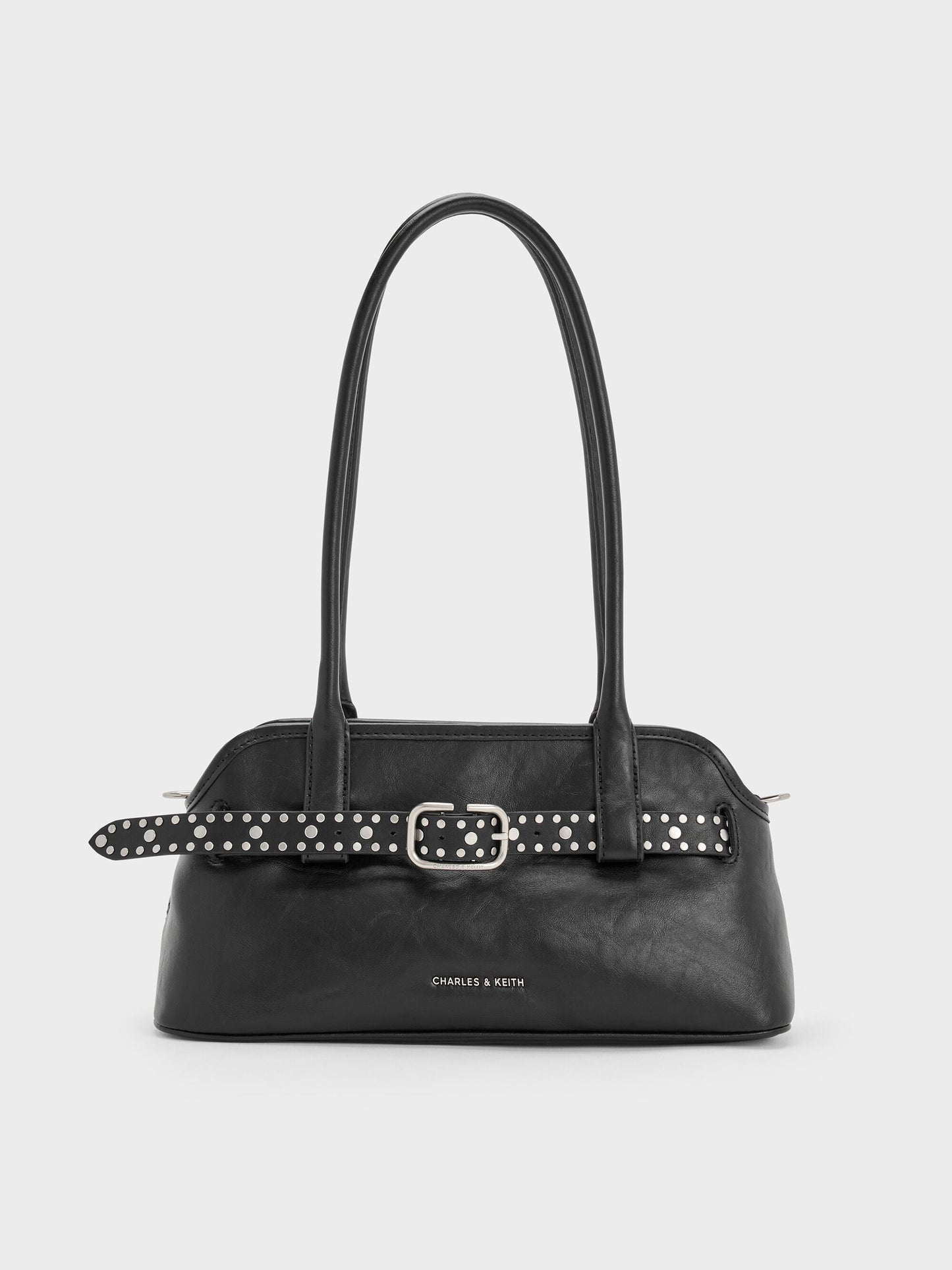 Victoria Studded Belted Shoulder Bag - Noir | CHARLES & KEITH
