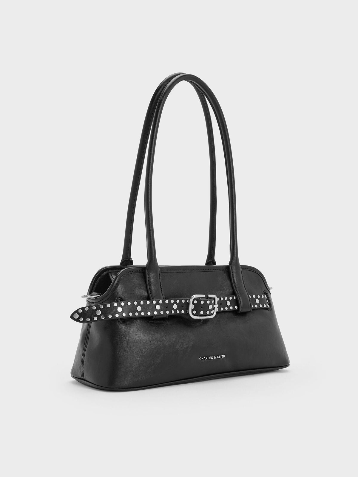 Victoria Studded Belted Shoulder Bag - Noir | CHARLES & KEITH