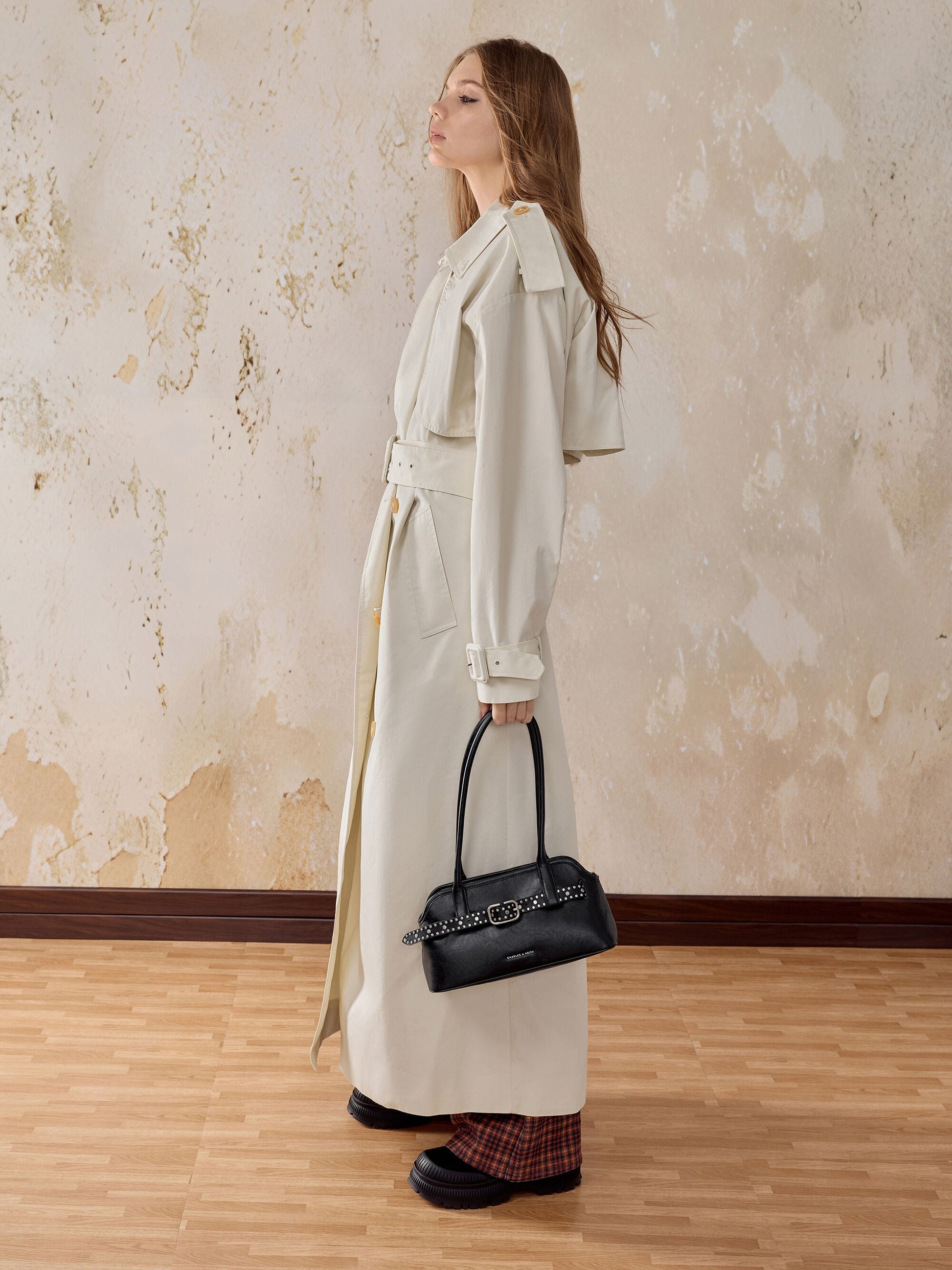 Victoria Studded Belted Shoulder Bag - Noir | CHARLES & KEITH