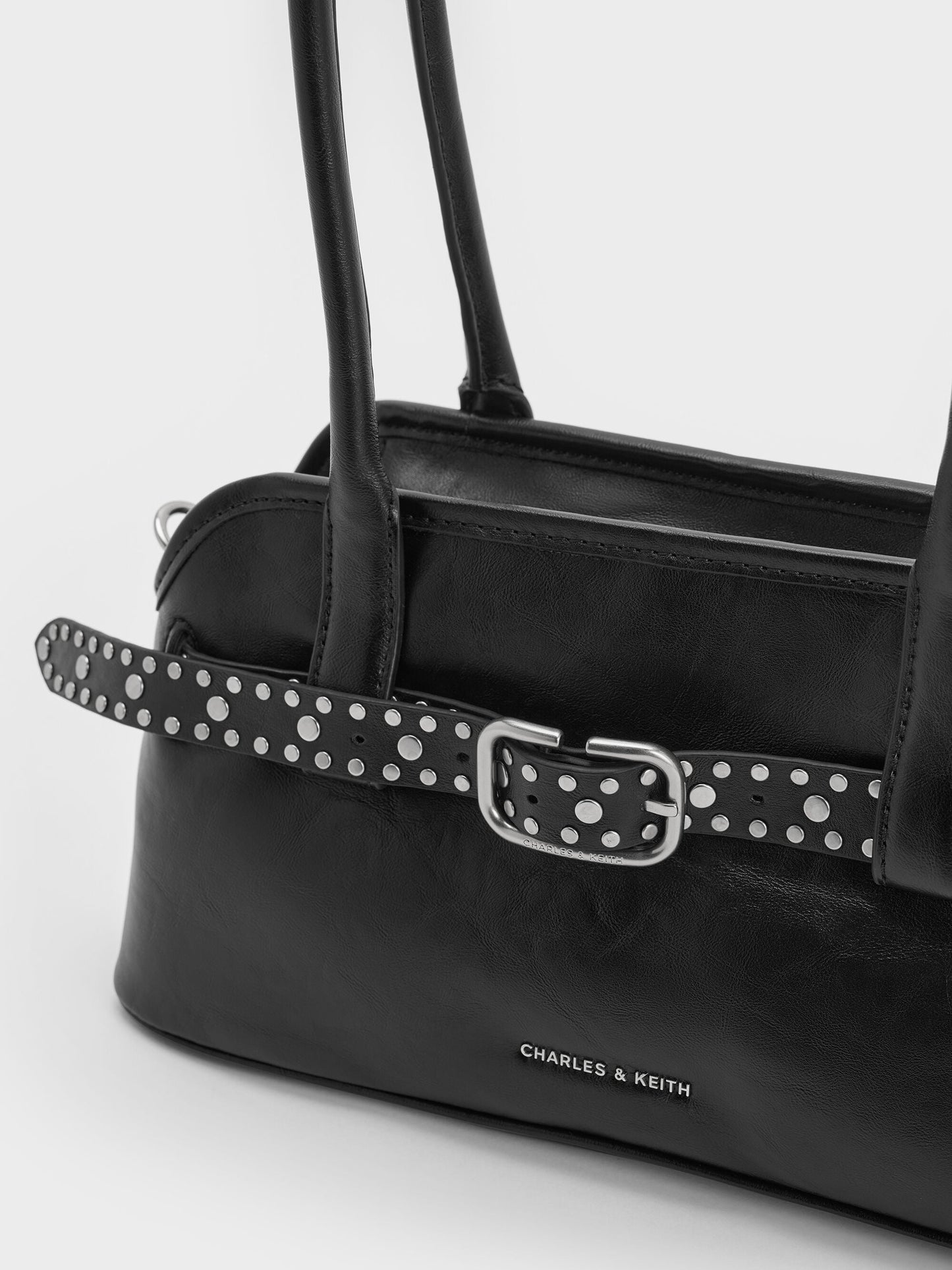 Victoria Studded Belted Shoulder Bag - Noir | CHARLES & KEITH