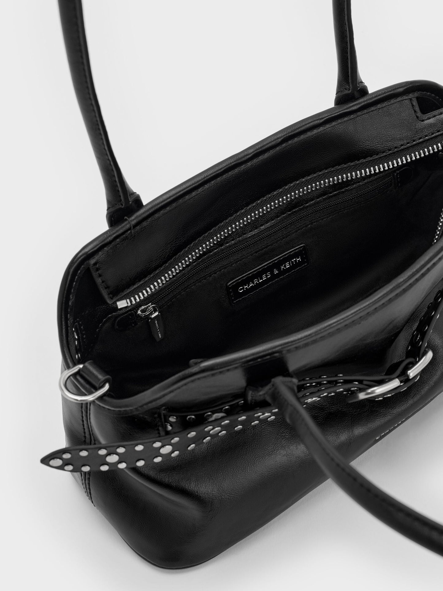 Victoria Studded Belted Shoulder Bag - Noir | CHARLES & KEITH