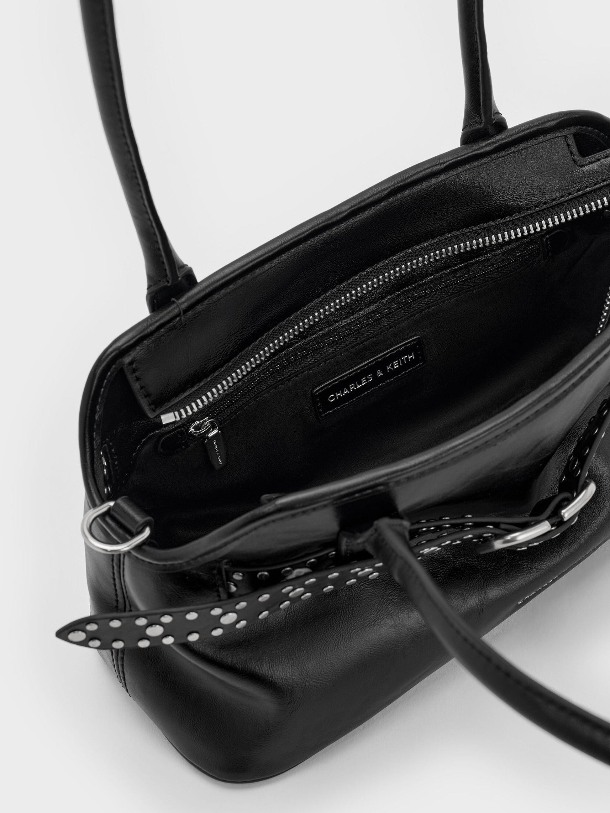 Victoria Studded Belted Shoulder Bag - Noir | CHARLES & KEITH