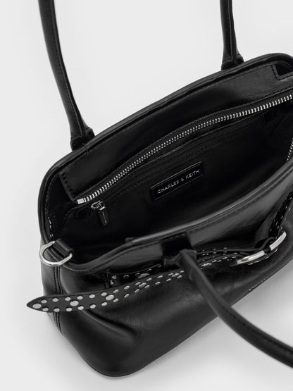 Victoria Studded Belted Shoulder Bag - Noir | CHARLES & KEITH