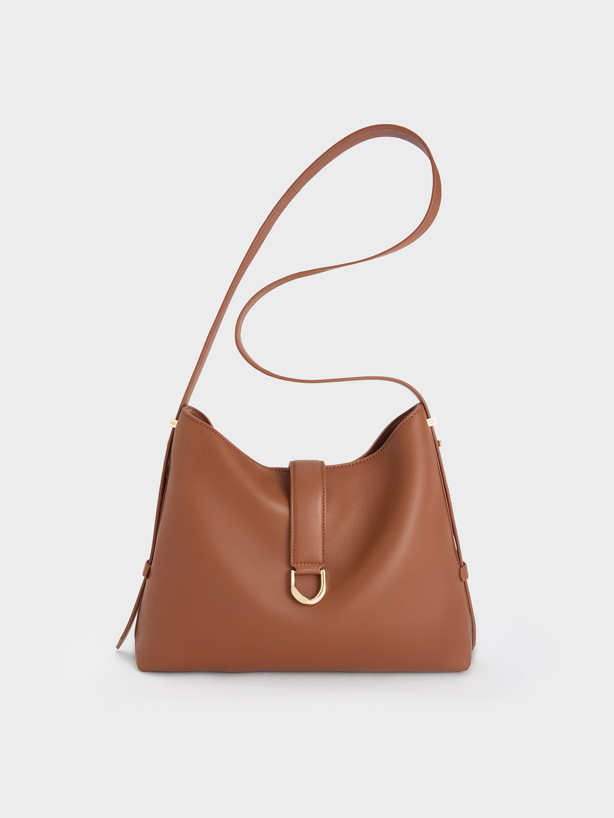 Gabine Leather Belted Hobo Bag - Chocolate | CHARLES & KEITH