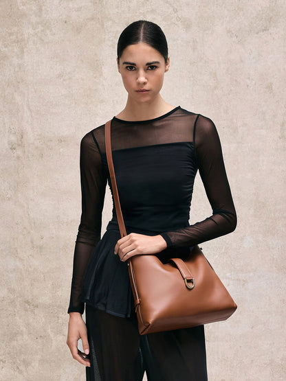 Gabine Leather Belted Hobo Bag - Chocolate | CHARLES & KEITH