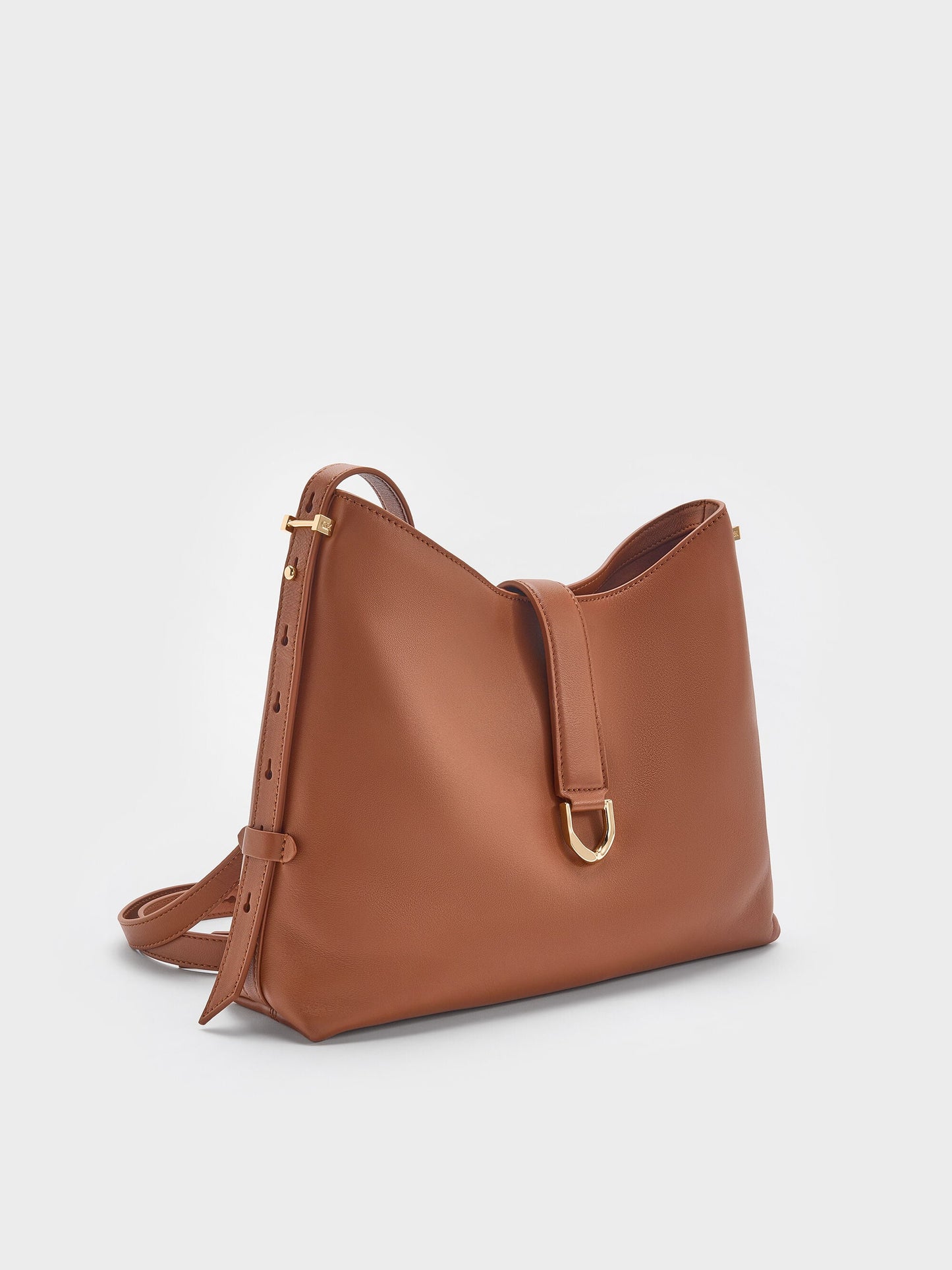 Gabine Leather Belted Hobo Bag - Chocolate | CHARLES & KEITH