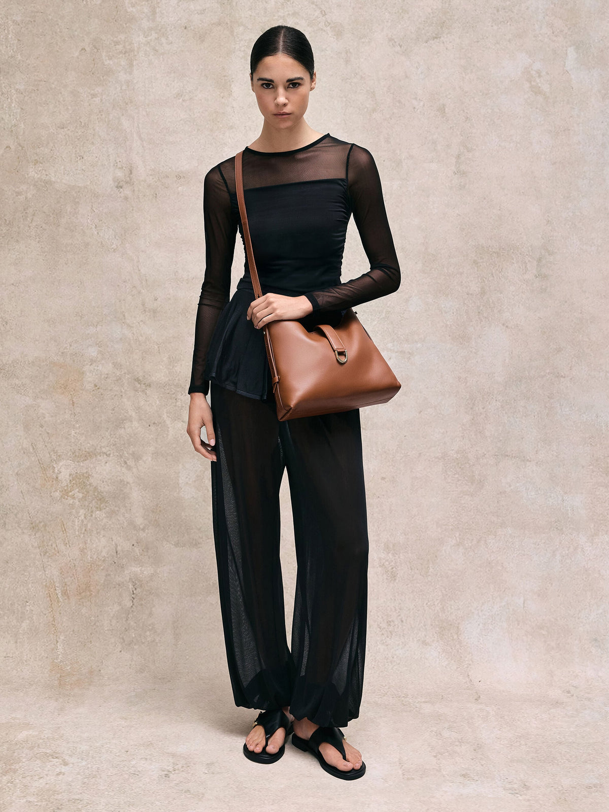 Gabine Leather Belted Hobo Bag - Chocolate | CHARLES & KEITH