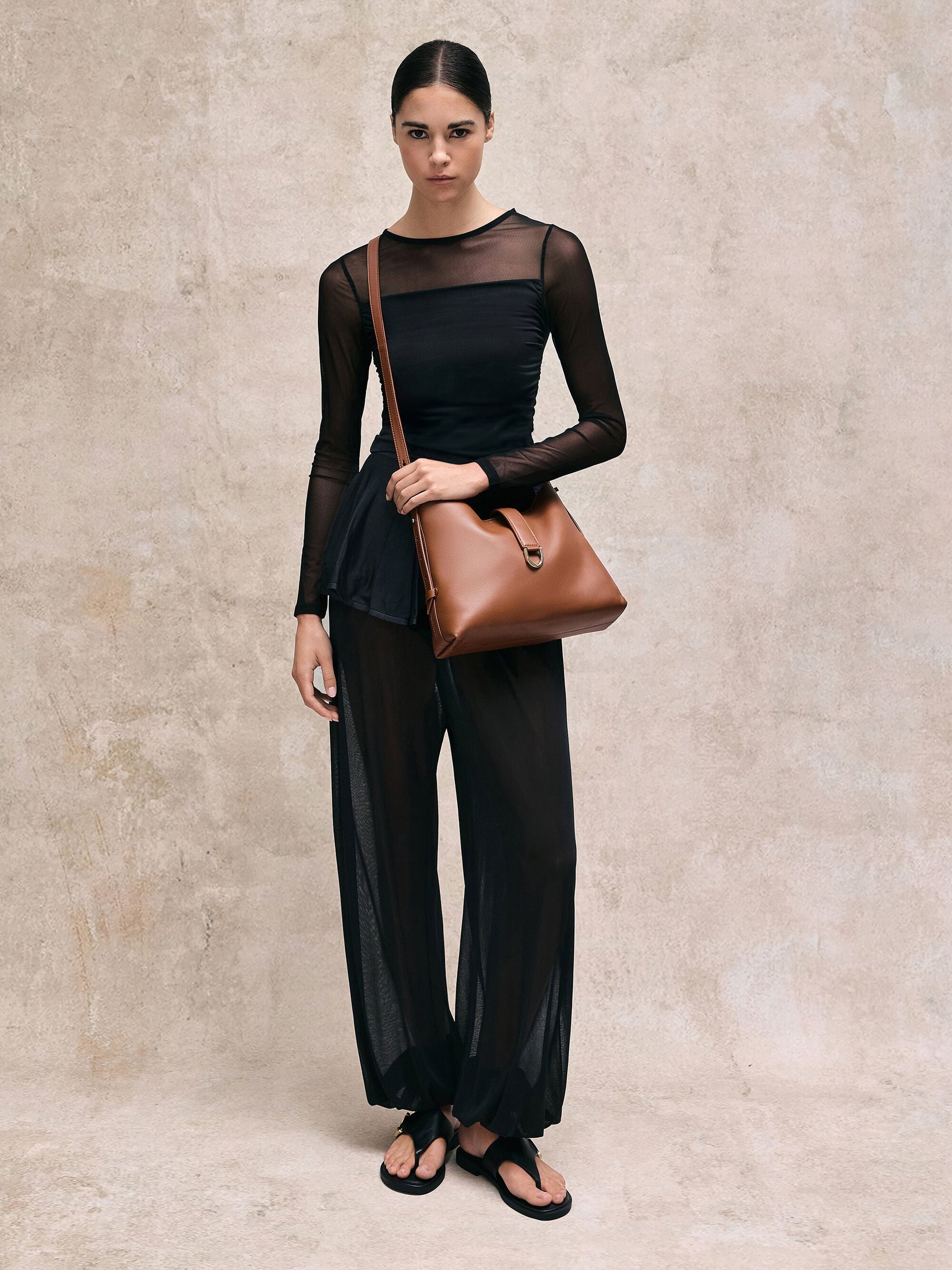 Gabine Leather Belted Hobo Bag - Chocolate | CHARLES & KEITH