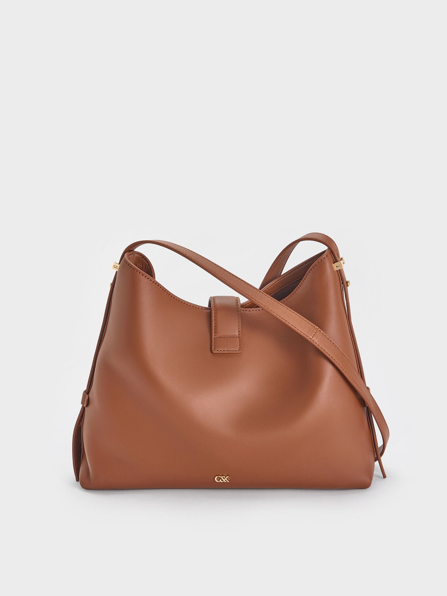 Gabine Leather Belted Hobo Bag - Chocolate | CHARLES & KEITH